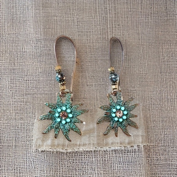 Vintage Style Turquoise & Copper Color Drop Hoop Earrings - Picture 2 of 4